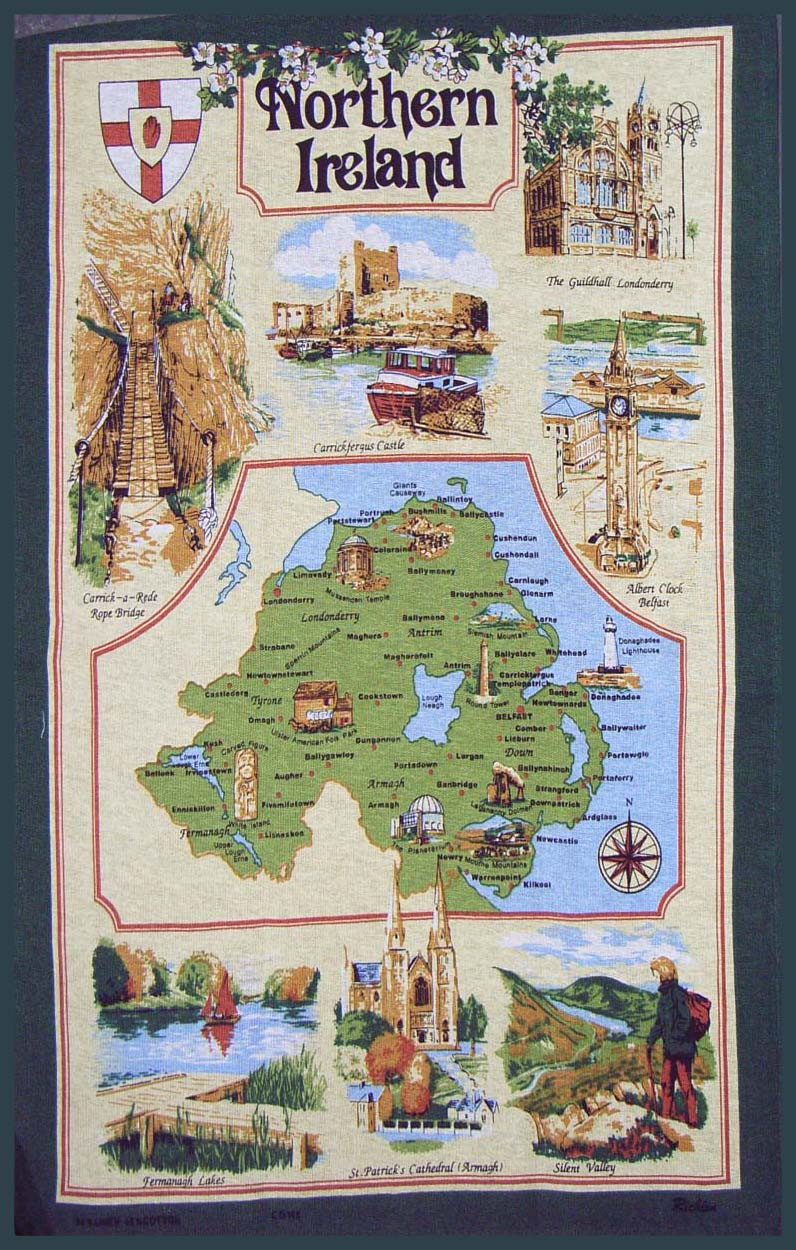 Map of Northern Ireland Linen Tea Towel